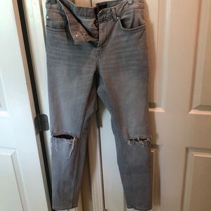 Mens gray ripped skinny fit jeans